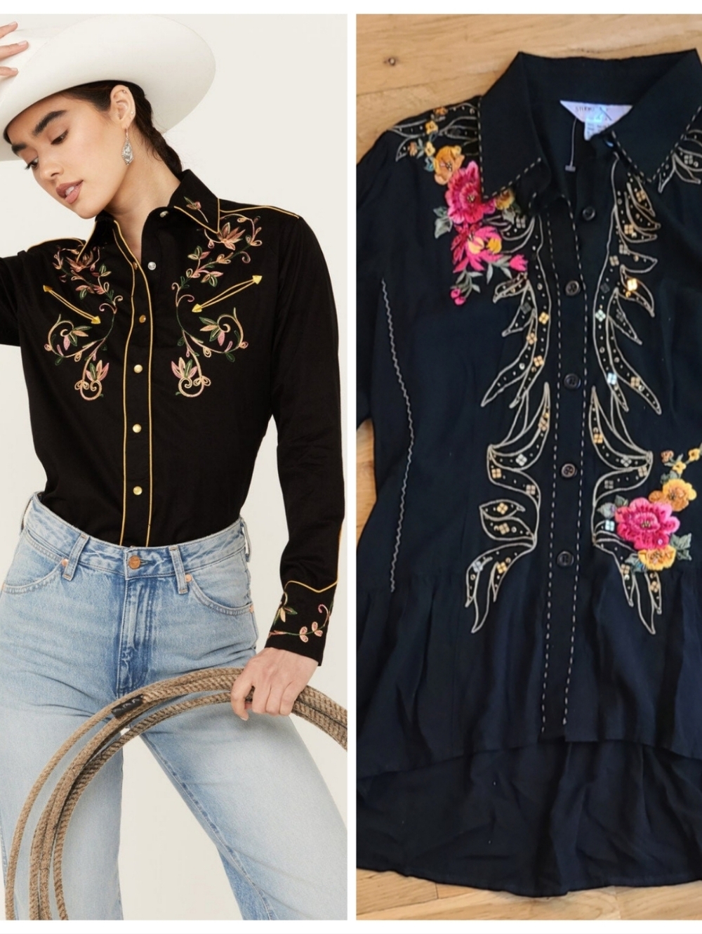 🆕️Studio X Western Whipstitch Embroidered Embellished Button Down Shirt Small